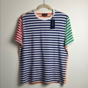 NEW Piombo Men's XXL Bright Stripe Color Block 100% Cotton Short Sleeve T-Shirt
